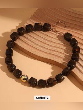 Brown Glass Cube Bead Necklace - Unbranded